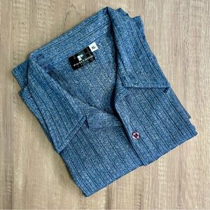 Positano Men’s XL Short Sleeve Button Front Shirt Blue Textured Knit Casual 90s